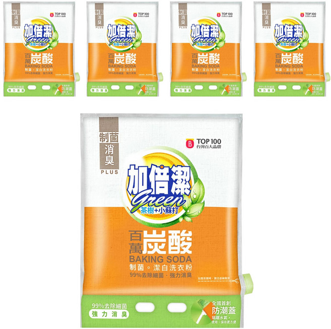 加倍潔 茶樹 + 小蘇打 制菌潔白洗衣粉, 1kg, 5袋