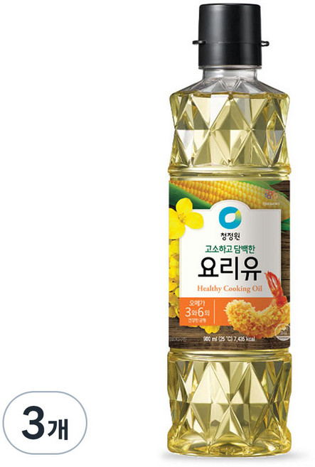 청정원 요리유 식용유, 900ml, 3개