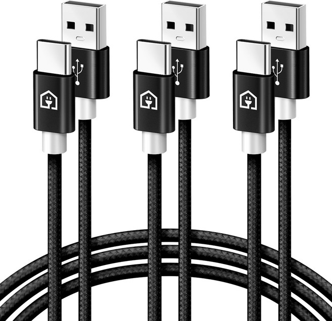 홈플래닛 패브릭 고속충전케이블 C타입, 2m, 블랙, 3개