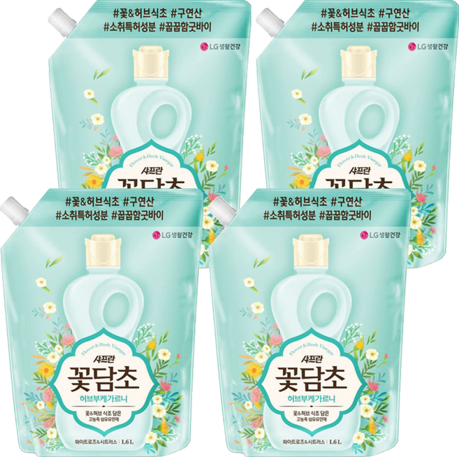 샤프란꽃담초 샤프란 섬유유연제 화이트로즈, 1.6L, 4개