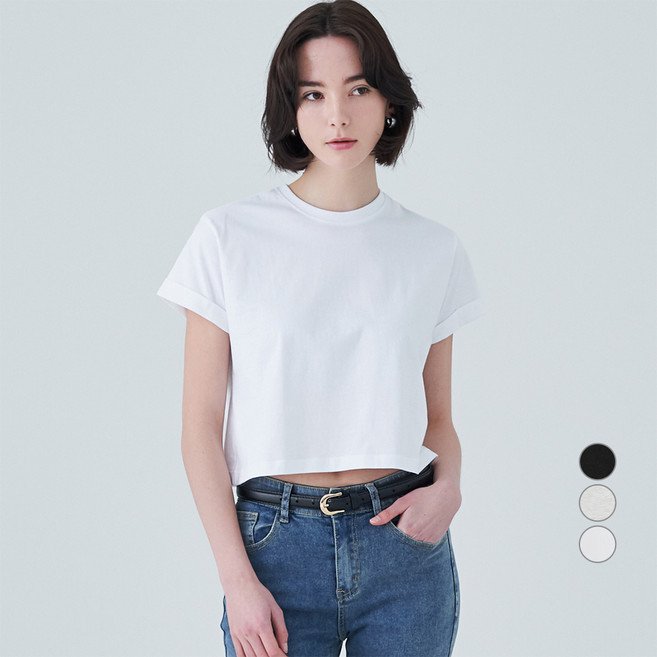 ELLE PARIS 여성용 통기성 세미크롭 롤업 반팔 티셔츠