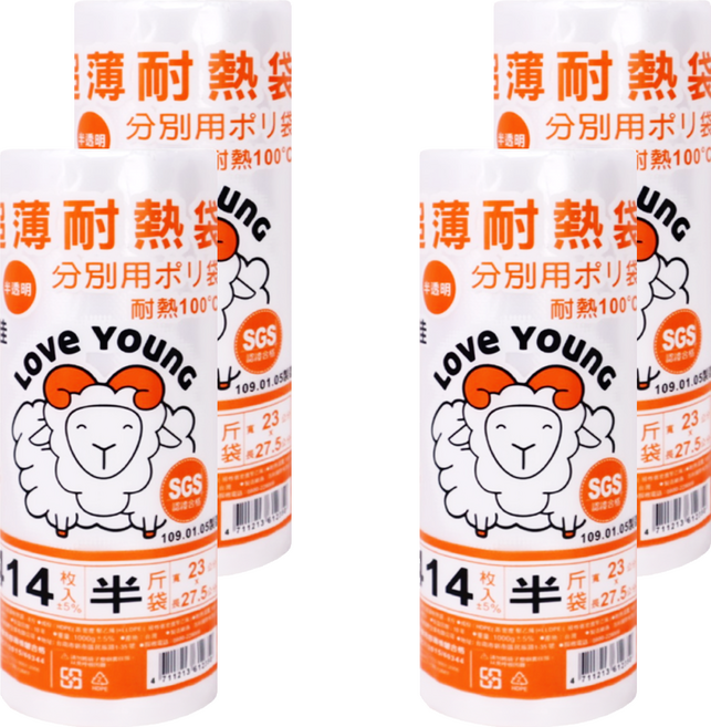 LOVe YOUnG 樂芙羊 捲式超薄耐熱袋, 半斤袋(27.5 x 23cm), 414入, 4捲