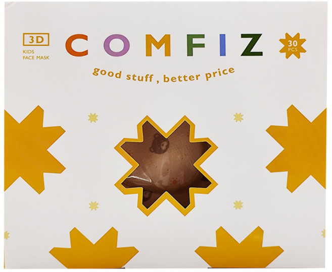 COMFIZ 康菲 幼幼3D醫療口罩 10.6 x 9.9cm 兒童 1~3歲, 熊寶貝 棕色, 30片, 1盒
