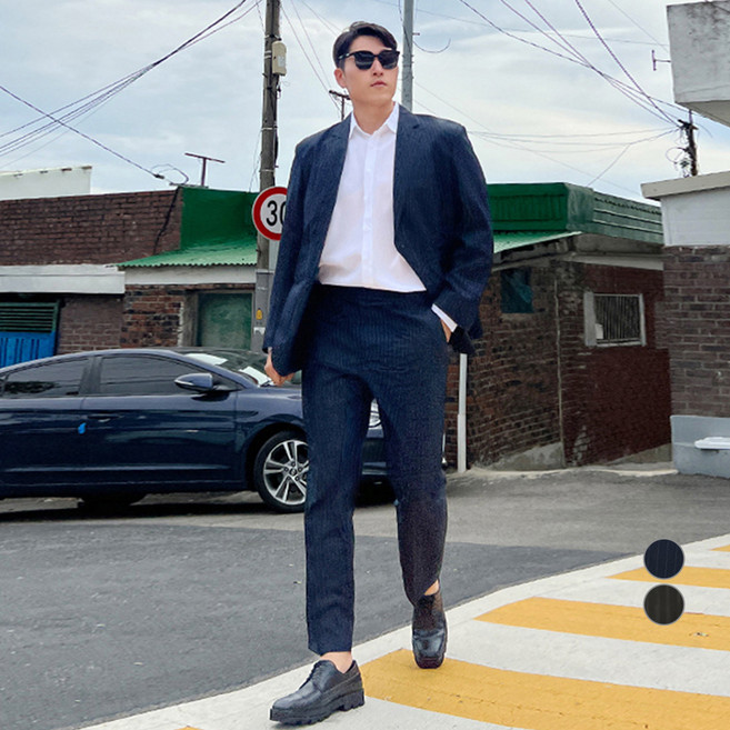 파이브라지 남성용 빅사이즈 사계절 오버핏 스트라이프 포멀 정장 세트