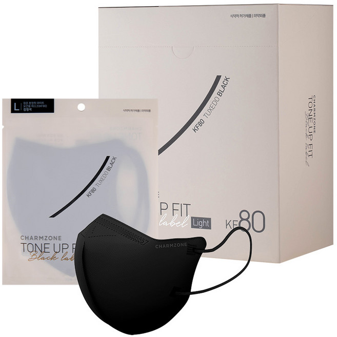 참존 톤업핏 블랙라벨 라이트 KF80 마스크 대형, 25개입, 1개, 턱시도블랙
