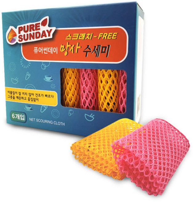 퓨어썬데이 다이아몬드 망사수세미 세트, 6개입, 1세트