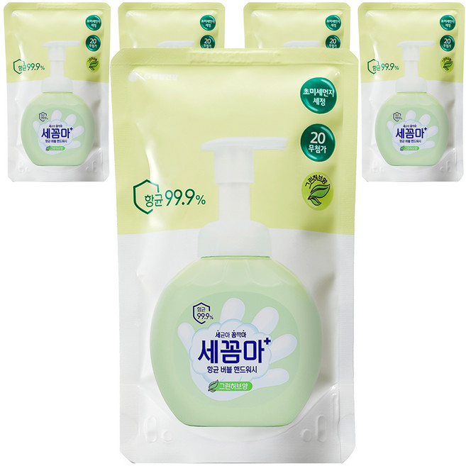 세균아꼼짝마 온더바디 버블 핸드워시 그린허브향 리필, 200ml, 5개