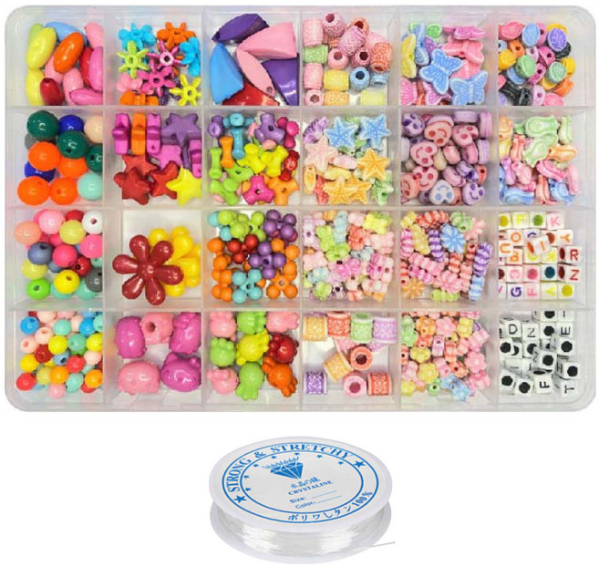 리니팜 24칸 파스텔 비즈 공예 세트, 비비드 앤 화이트, 1세트