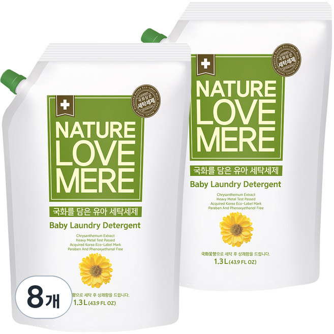 네이쳐러브메레 유아 국화 세제 리필형, 1.3L, 8개