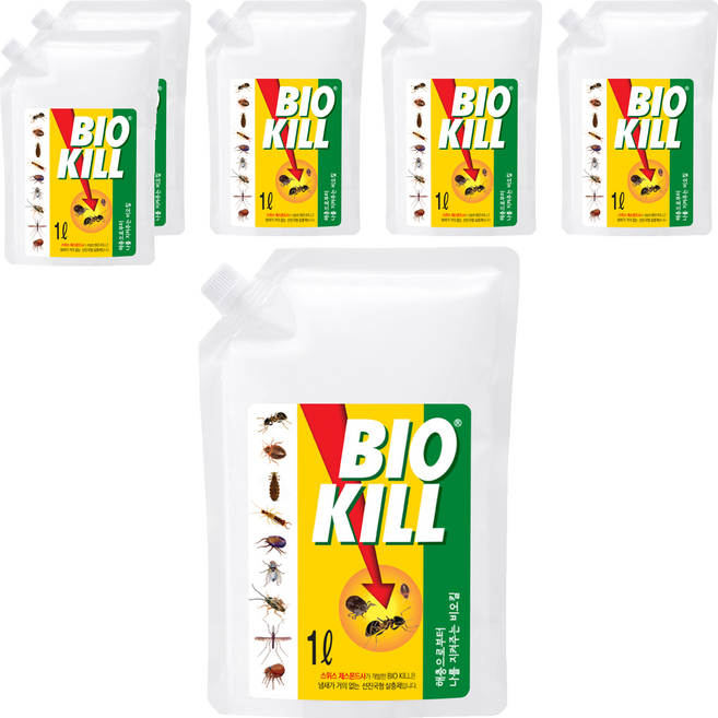 비오킬 빈대 베드버그 진드기 날파리 살충제 리필용 파우치, 1L, 6개