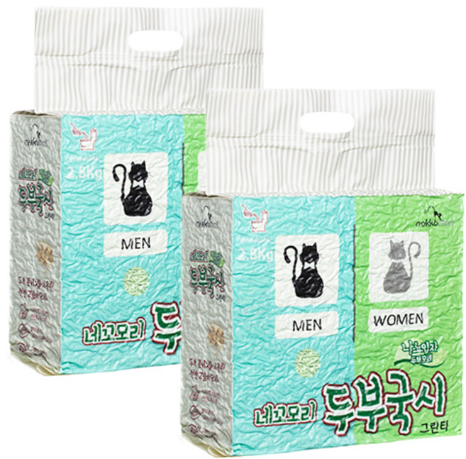 네꼬모리 두부국시 나노입자 고양이모래, 2.8kg, 2개, 그린티