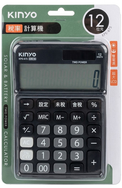 Kinyo 12位元稅率計算機 KPE-675, 黑色, 1個