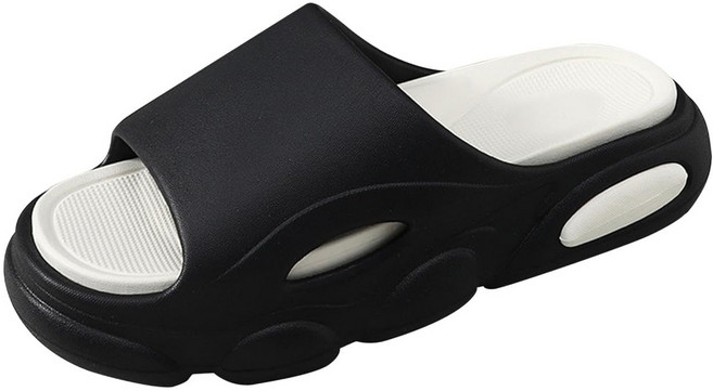 超厚造型踩屎感拚色EVA軟底防滑耐磨拖鞋, 39-40, 黑色