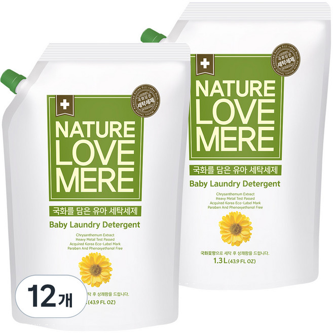 네이쳐러브메레 유아 국화 세제 리필형, 1.3L, 12개