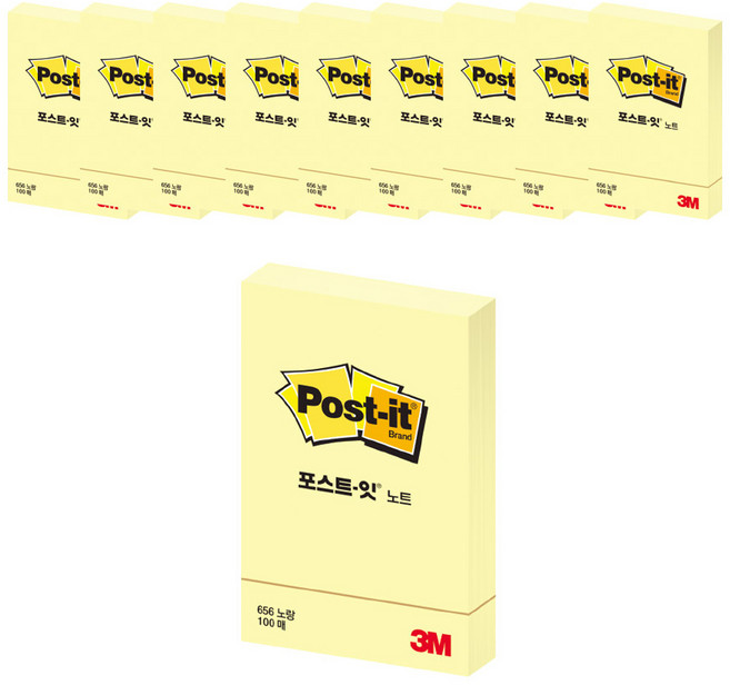 포스트잇 노트 656 메모지, 노랑, 100매, 10개