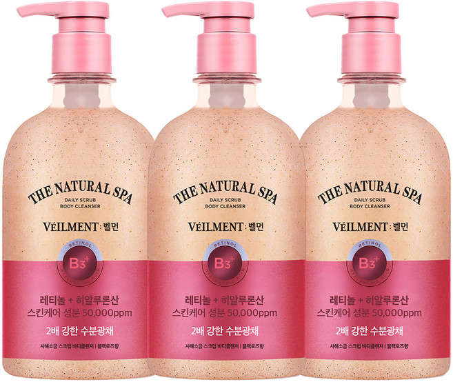 벨먼 스파 수분광채 약산성 스크럽 바디워시 블랙로즈향, 580ml, 3개