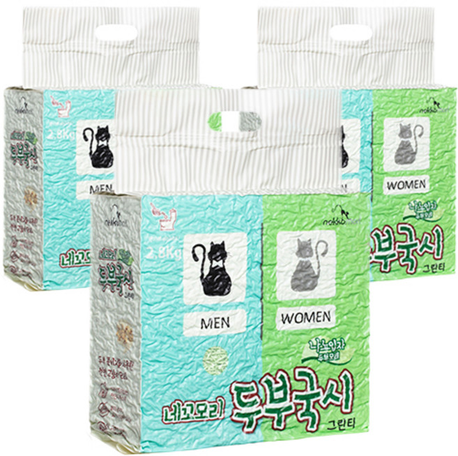 네꼬모리 두부국시 나노입자 고양이모래, 2.8kg, 3개, 그린티
