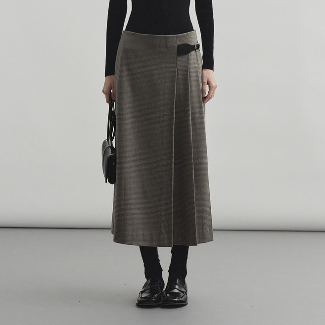 몽돌 여성용 체크 플리츠 롱 스커트 MDSK021