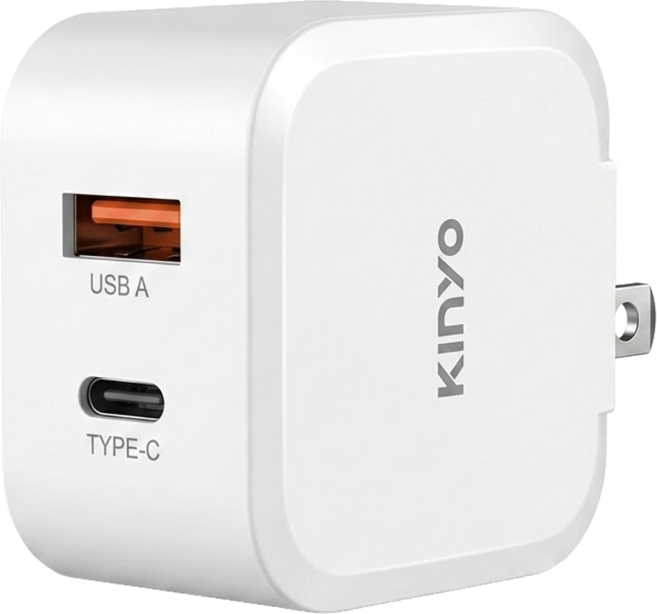Kinyo 18W 雙孔PD電源供應器 PDCB-015 46 x 46 x 28mm 52g, 白色, 1個