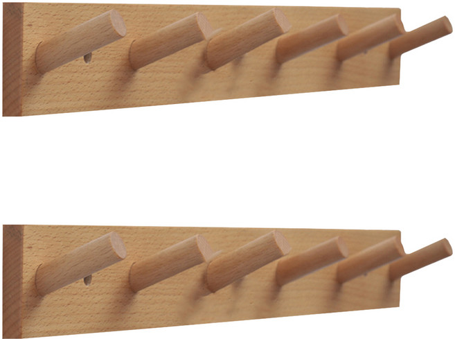 zozo 北歐簡約木質掛衣鉤 6鉤 附無痕膠 LV75-3, 2個, 原木色