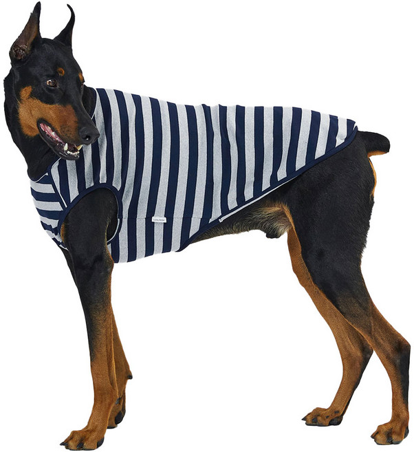 럭키페터 강아지 베이직 스트라이프 민소매, 그레이 + 네이비, 1개