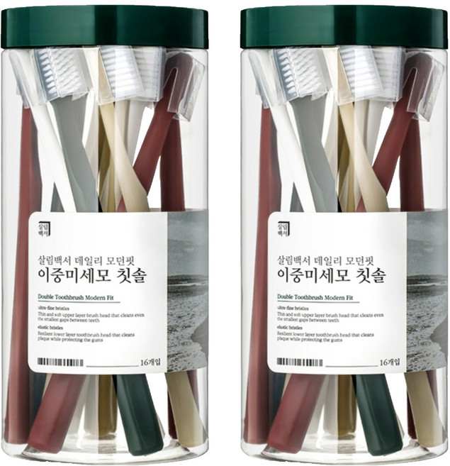 살림백서 데일리 이중 미세모 모던핏 칫솔, 16개입, 2세트