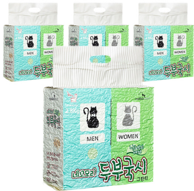 네꼬모리 두부국시 나노입자 고양이모래, 2.8kg, 4개, 그린티