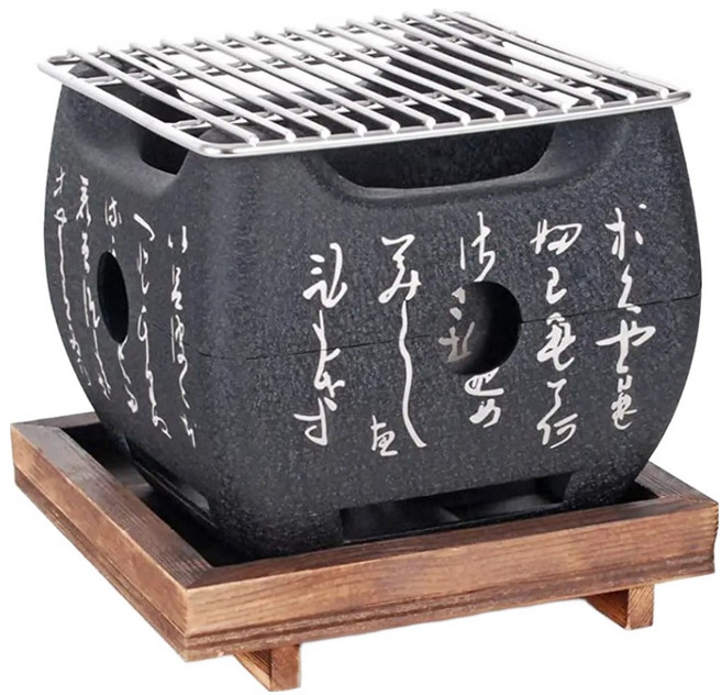 日式文字迷你燒烤爐碳烤爐小正方文字爐 附烤網 + 底座, 12 x 12 x 11cm, 1組