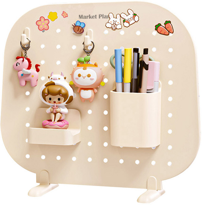 마켓플랜 책상 타공판 스탠드 수납 보드 서랍함 나사 스탠드, 아이보리, 1개