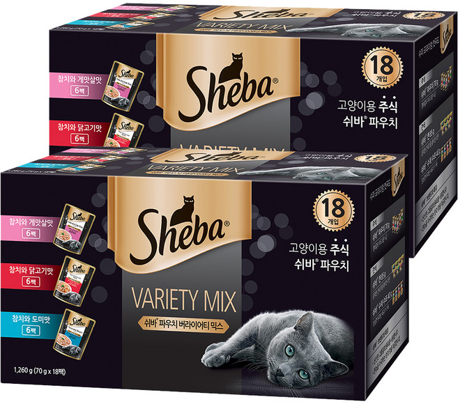 쉬바 12개월 이상 고양이 버라이티 믹스 주식파우치 3종 x 6p 세트, 참치, 1.26kg, 2세트