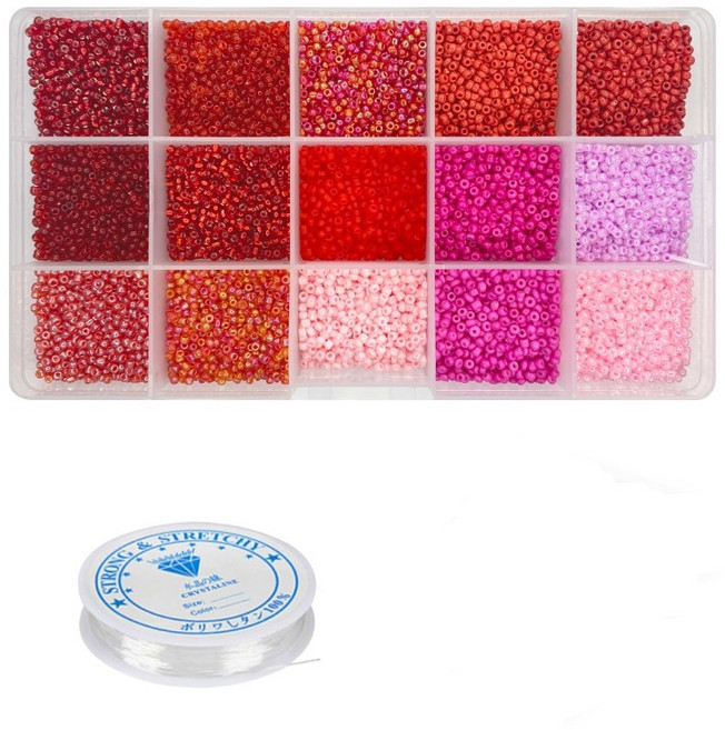 리니팜 15칸 시드비즈 3mm 세트, 레드, 1세트
