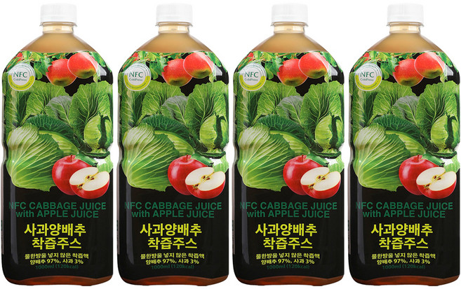 파모빗 사과 양배추 착즙 주스, 1L, 4개