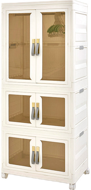 KiKimmy 折疊式兒童衣物收納櫃 簡易組裝 附輪 大容量設計, 白色