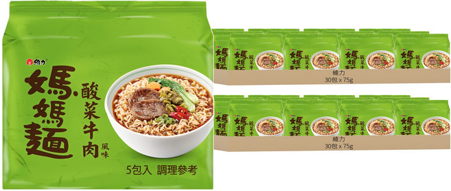 維力 媽媽麵 酸菜牛肉風味 75g, 60包