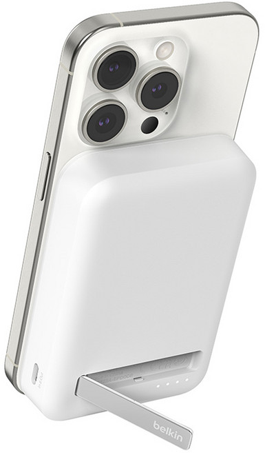벨킨 BoostCharge 프로 Qi2 15W 마그네틱 무선 충전 스탠드 보조배터리 10000mAh, BPD008btWH, 화이트