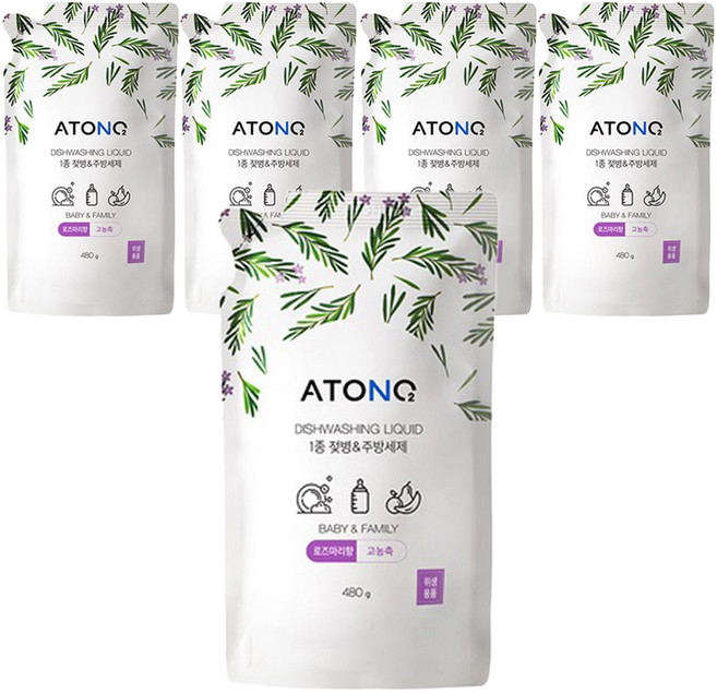 아토앤오투 1종 젖병 & 주방세제 리필 로즈마리향, 480g, 5개