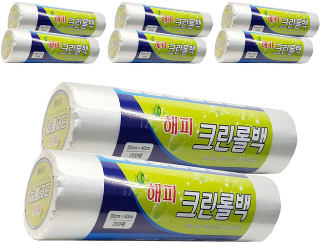 해피크린 식품 포장용 롤백 대 30cm x 40cm, 대(L), 200개입, 8개