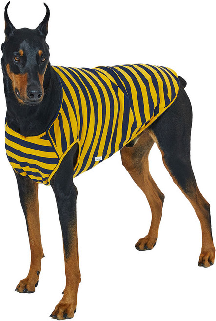 럭키페터 강아지 베이직 스트라이프 민소매, 옐로우 + 네이비, 1개