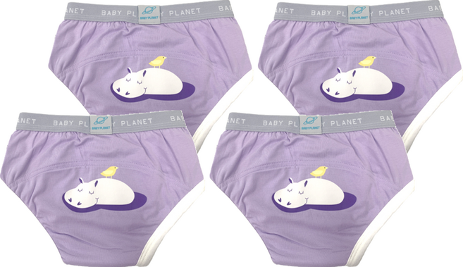 베이비플라넷 아동용 프리미엄 배변 훈련 팬티, 11 하마와 아기새, 4개