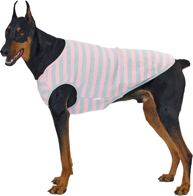 럭키페터 강아지 베이직 스트라이프 민소매, 핑크 + 그레이, 1개