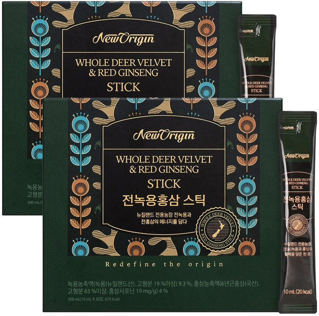 뉴오리진 유한건강생활 전녹용홍삼 스틱 30일분 30p, 300ml, 2개