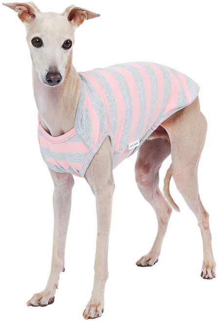 럭키페터 강아지 베이직 스트라이프 민소매, 핑크 + 그레이, 1개