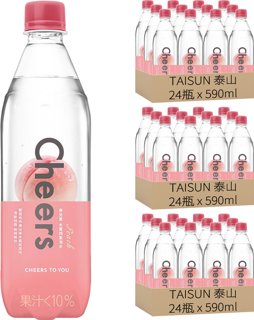 TAISUN 泰山 Cheers Peach 水蜜桃氣泡水, 72瓶, 590ml