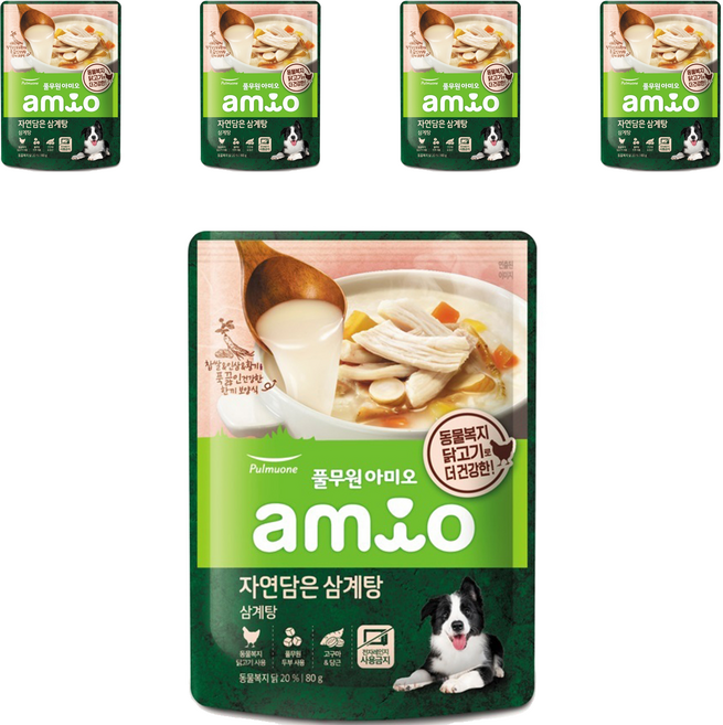 풀무원아미오 전연령 강아지 자연담은 삼계탕 습식사료, 닭, 80g, 5개