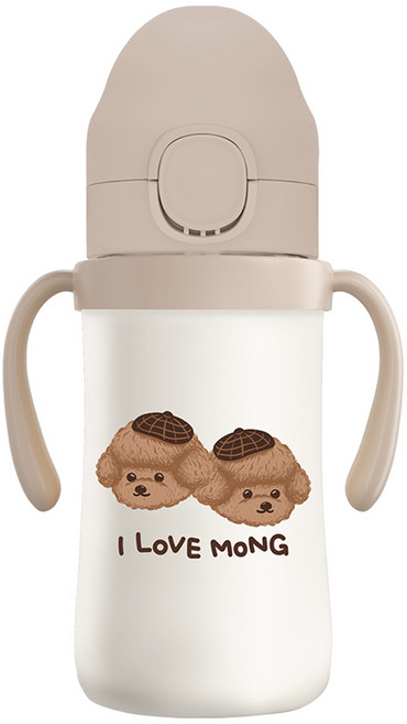 유비맘 스테인리스 초코몽이 원터치 빨대컵, 220ml, 1개, 초코