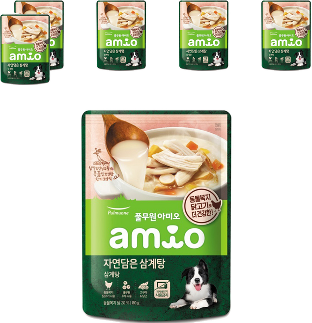 풀무원아미오 전연령 강아지 자연담은 삼계탕 습식사료, 닭, 80g, 6개