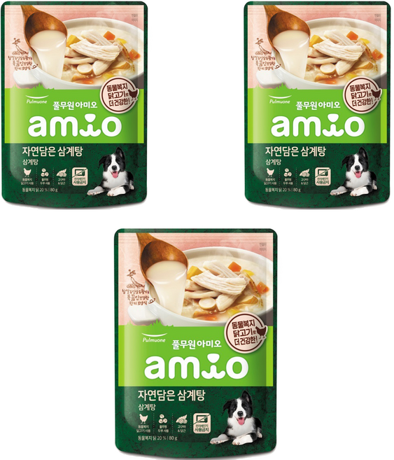 풀무원아미오 전연령 강아지 자연담은 삼계탕 습식사료, 닭, 80g, 3개