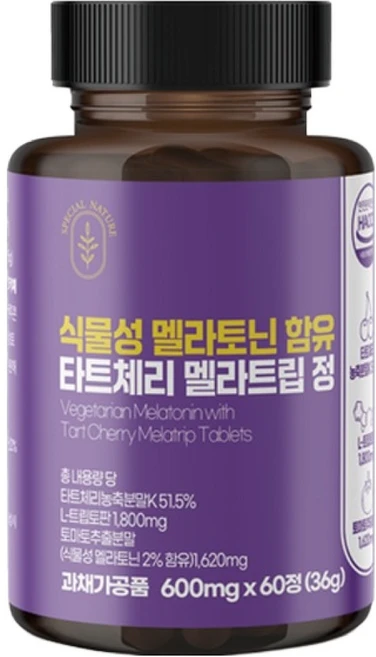 SpecialNature 식물성 멜라토닌 함유 타트체리 멜라트립 정 36g, 60정, 1개 - 쿠팡