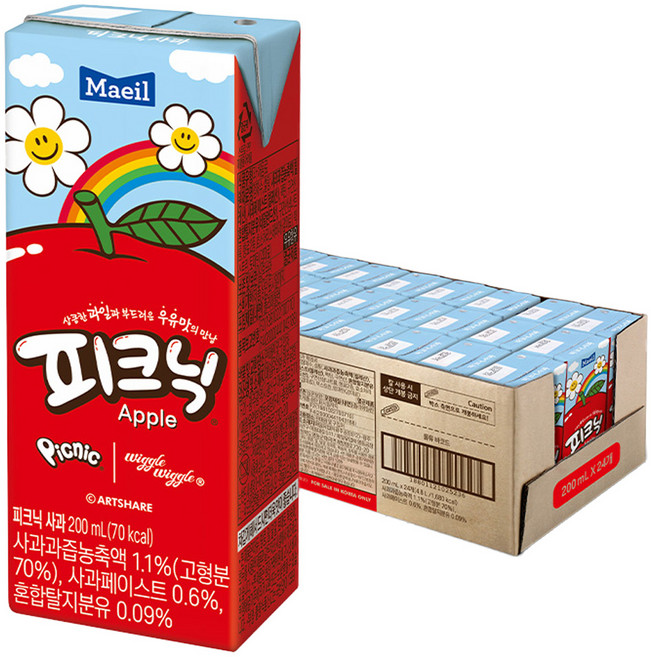 피크닉 사과맛 음료, 200ml, 24개