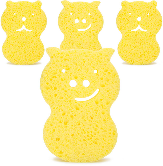 예꼬맘 순식물성 목욕스펀지, 옐로우, 4개